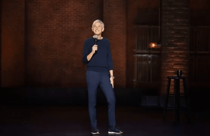 Ellen DeGeneres on stage during a Netflix comedy special, Photo Credit: Page Six/Youtube