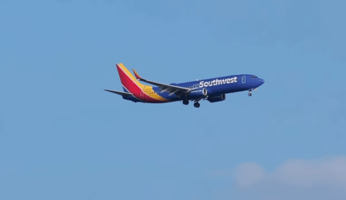 Southwest Airlines plane in flight, Photo Credit: WCPO 9/Youtube