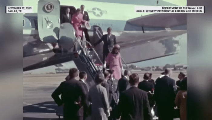 Former President John F. Kennedy and wife Jacqueline Kennedy stepping down from a plane, Photo Credit: MSNBC/Youtube
