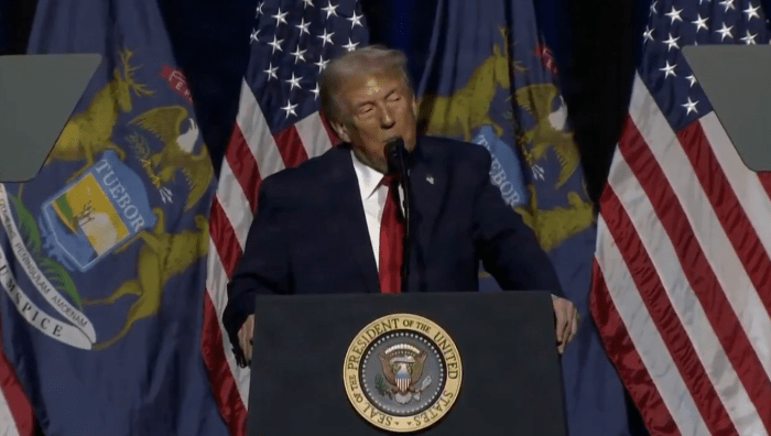 US President Donald Trump delivers remarks to the Detroit Economic Club, Photo Credit: Rapid Response 47/X