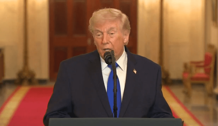 President Donald Trump during a speech at an event in the White House, Photo Credit: Jack/X