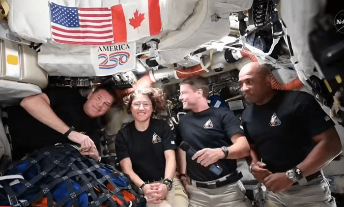 Artemis II crew inside the Orion spacecraft talking with President Donald Trump, Photo Credit: Michael Vincent/X