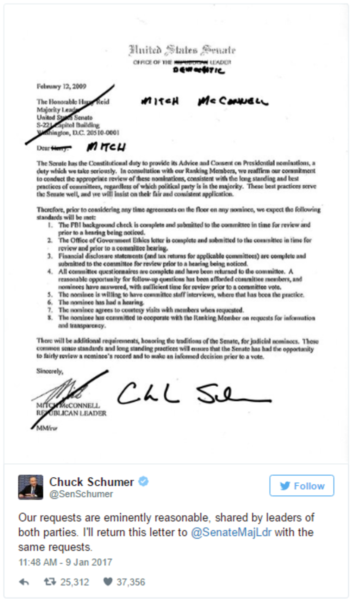 schumer trolls mcconnell sends him his own letter photo schumer letter to mcconnell