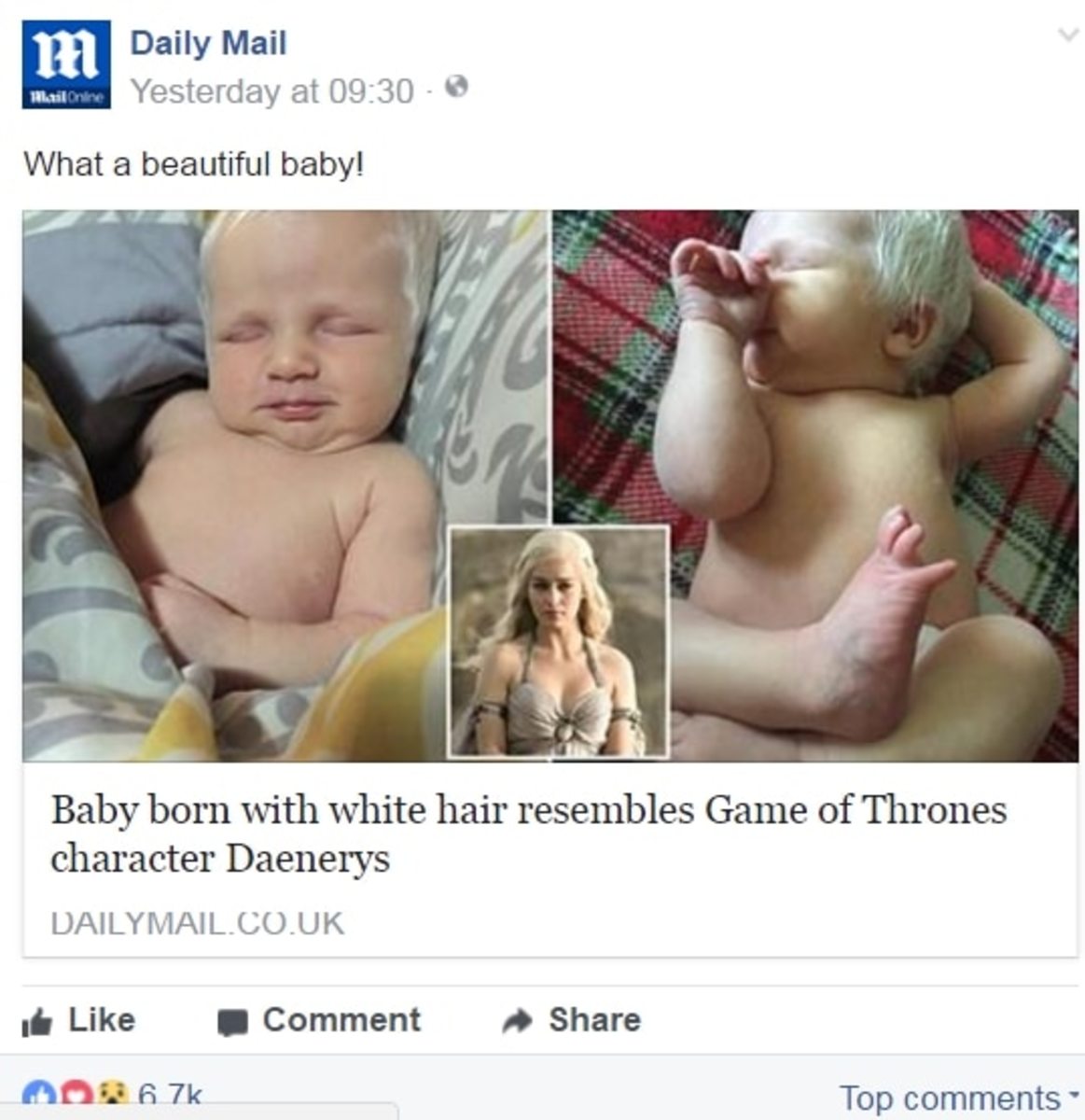 Newborn Baby Compared To Game Of Thrones Character Photo