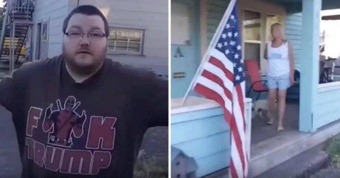 Guy In 'F*** Trump' T-Shirt Attacks Woman Over Flag, Neighbor Strikes Back (Video) - Vimarsana News