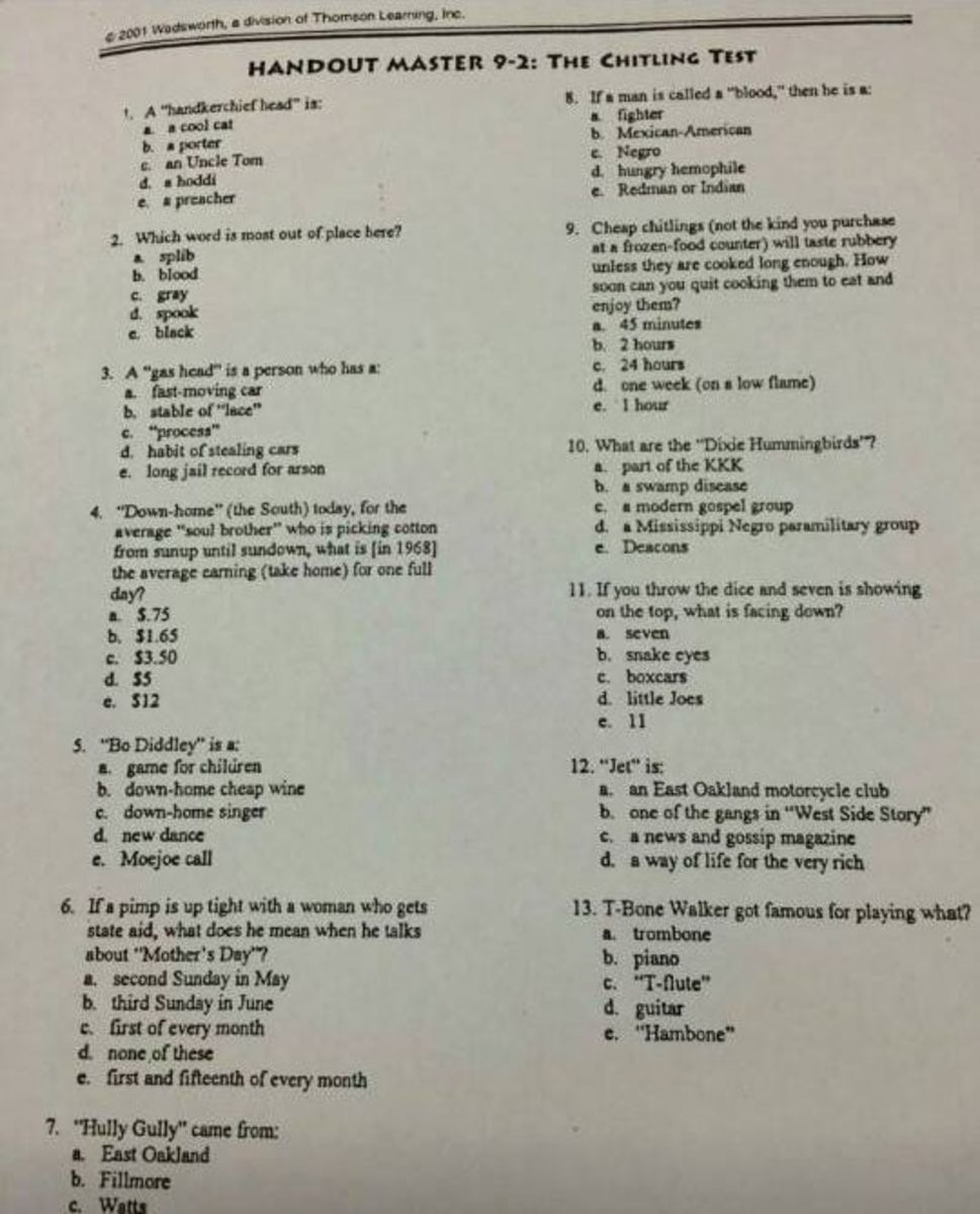 The chitling test has only been shown to have face validity picture