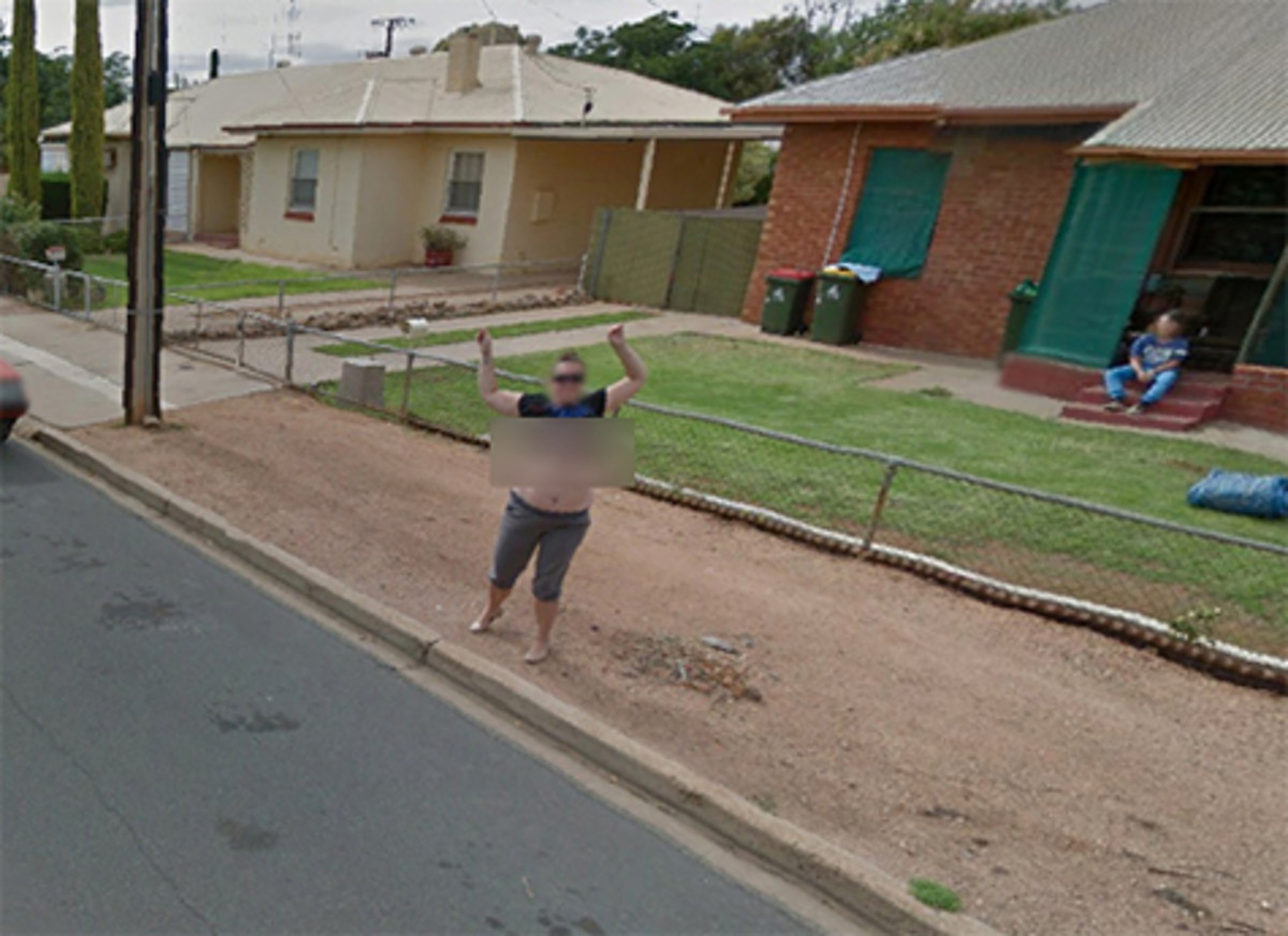 A woman in Port Pirie, Australia, proudly flashed a Google Street View car ...
