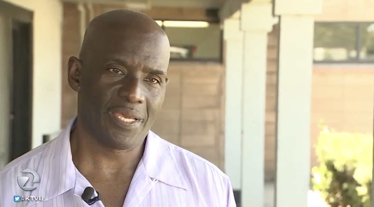 One of the good samaritans who stepped in to help the officer being attacked speaking to the camera, Photo Credit: KTVU