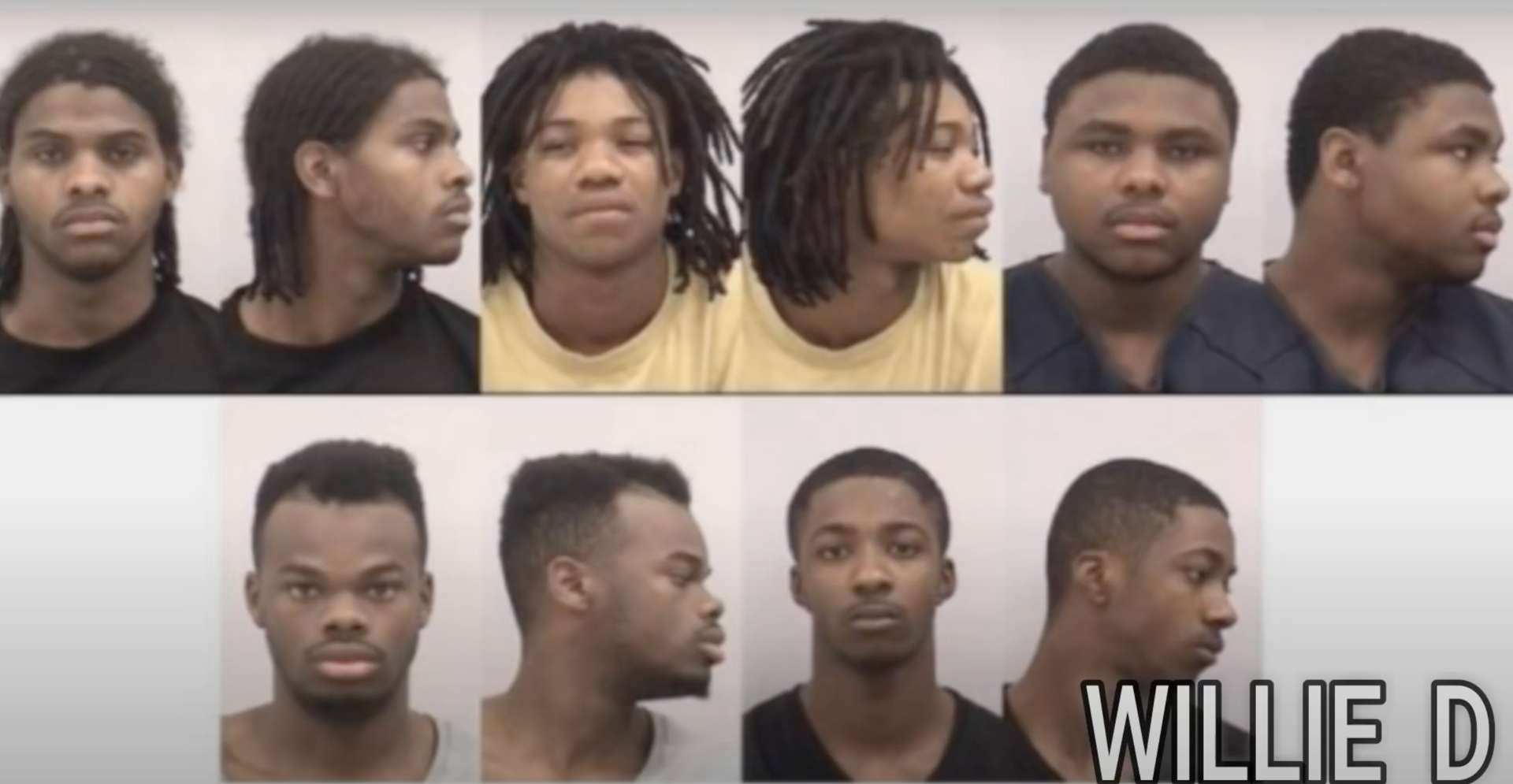 A compilation of mugshot photos of all suspects involved in the case, Photo Credit: Willie D Live