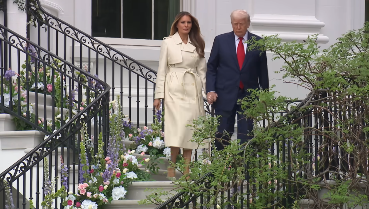 Donald and Melania Trump walking down the stairs during the Annual Egg Roll at the White House, Photo Credit: The White House/Youtube
