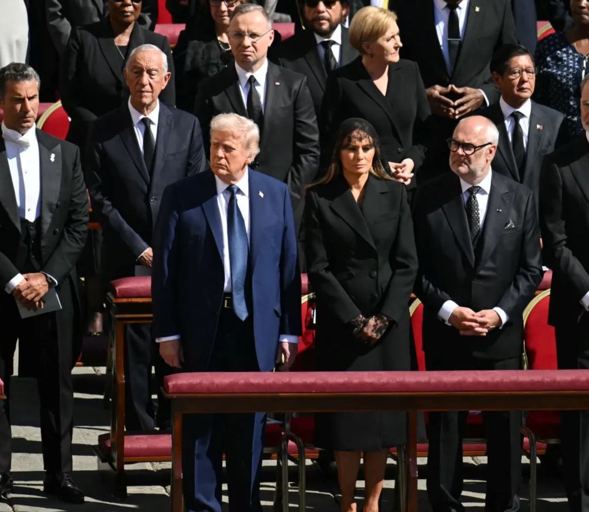 President Trump and First Lady Melania Trump at the funeral of Pope Francis in St. Peter’s Square at the Vatican, Photo Credit: Julia/X