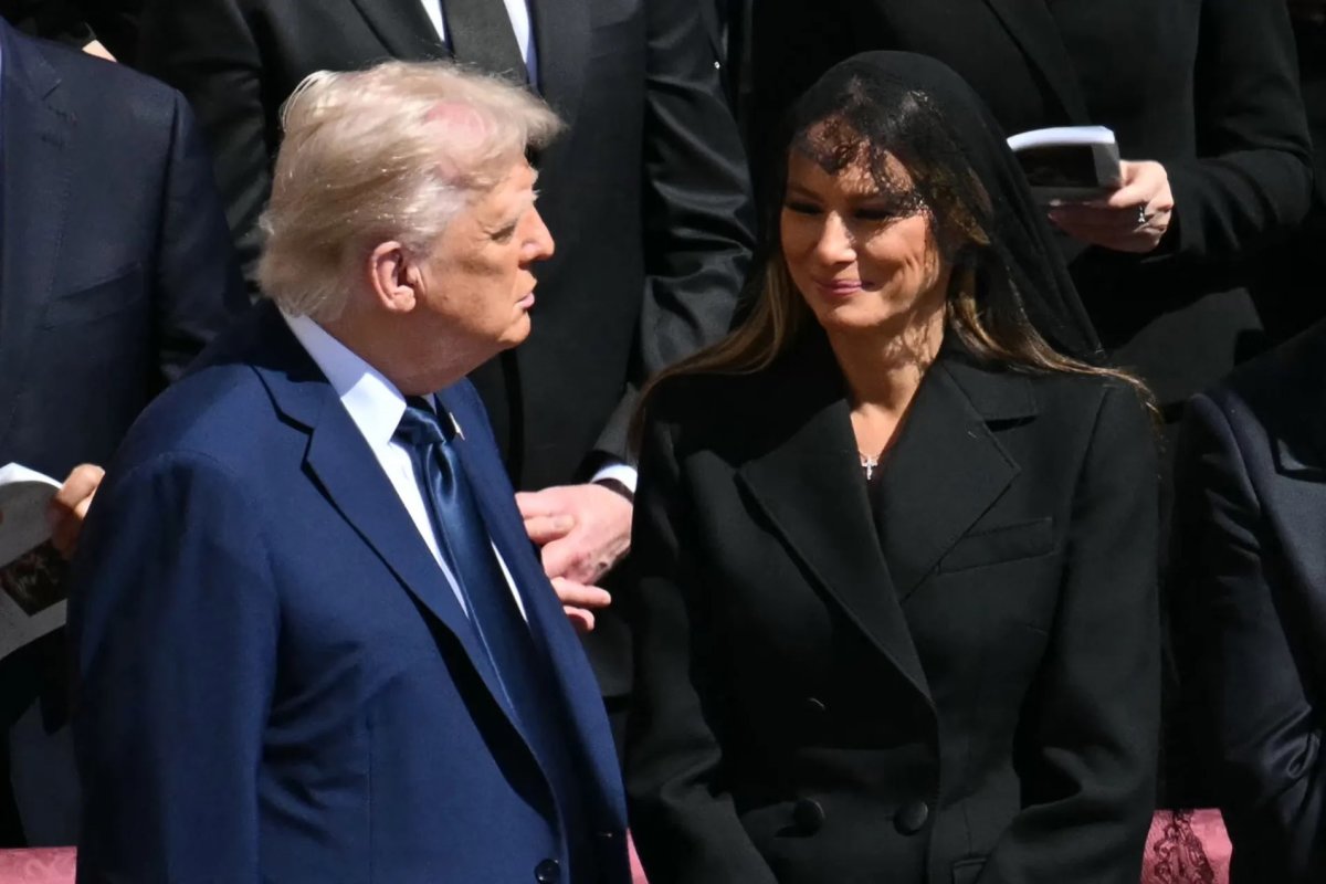 President Donald Trump and First Lady Melania Trump at the funeral of Pope Francis in St. Peter’s Square at the Vatican, Photo Credit: Julia/X