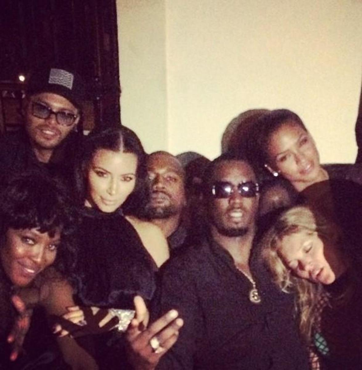 Naomi Campbell, Kim Kardashian, Kanye West, Sean 'Diddy' Combs, Cassie Ventura and Kate Moss in Ibiza, Spain, Photo Credit: Olivia Heath/X