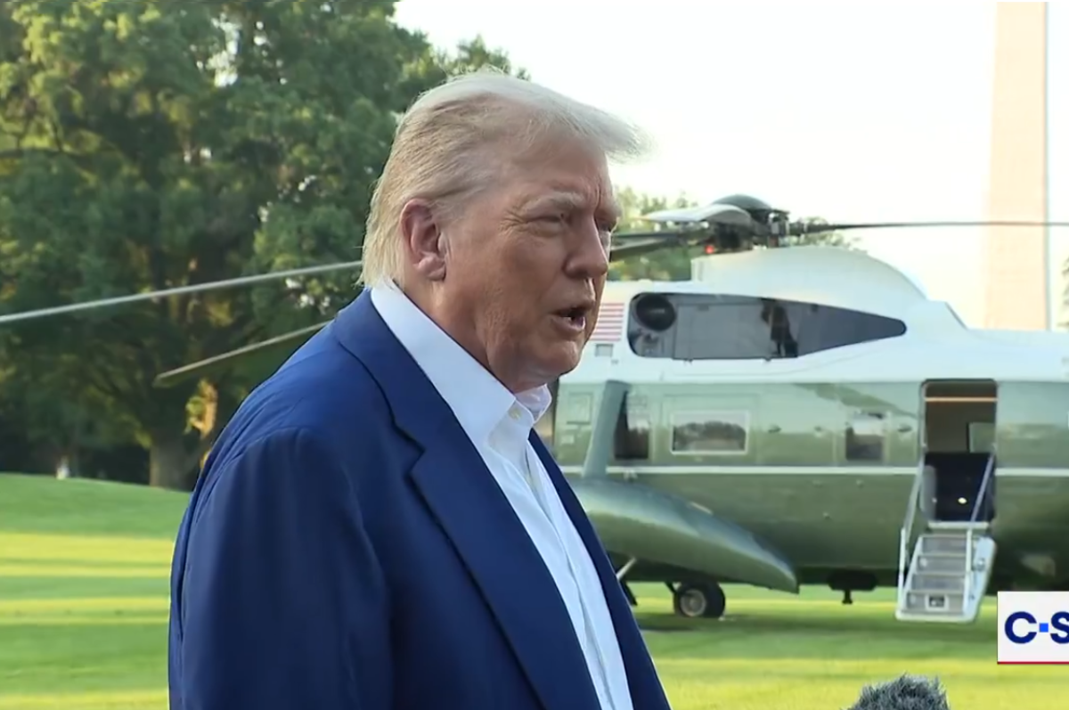President Donald Trump talking with reporters before boarding Marine One, Photo Credit: Joshua Reid | Redpills.tv/X