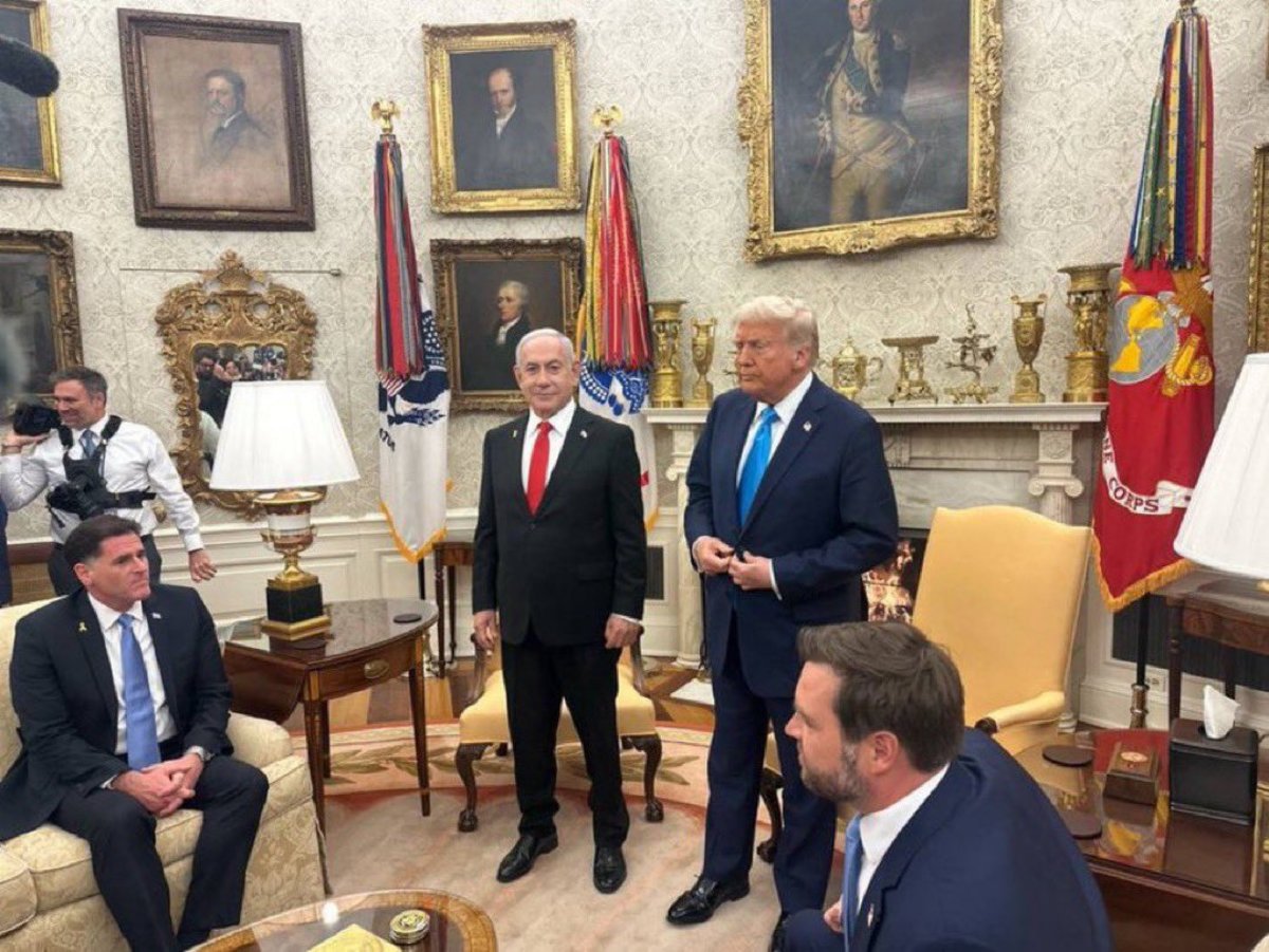 Netanyahu and Trump meeting at the White House, Photo Credit: The Persian Jewess/X