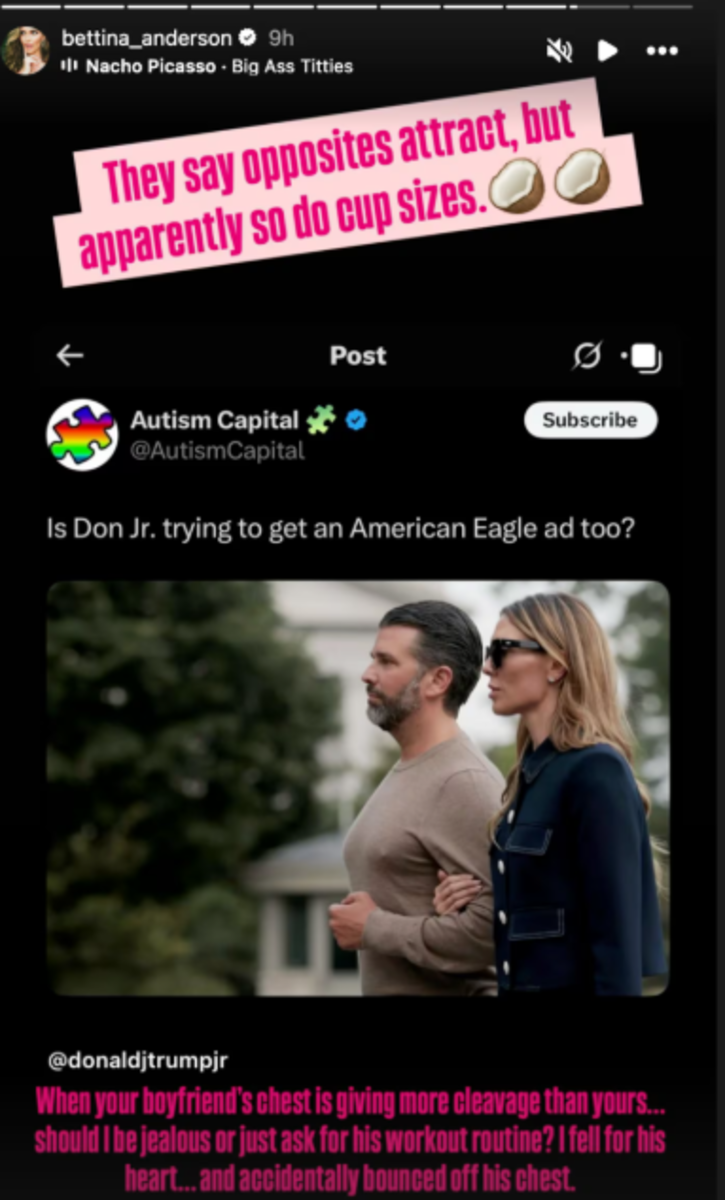 Bettina Anderson's Instagram story joking about her boyfriend's chest, Photo Credit: ETimes/Youtube
