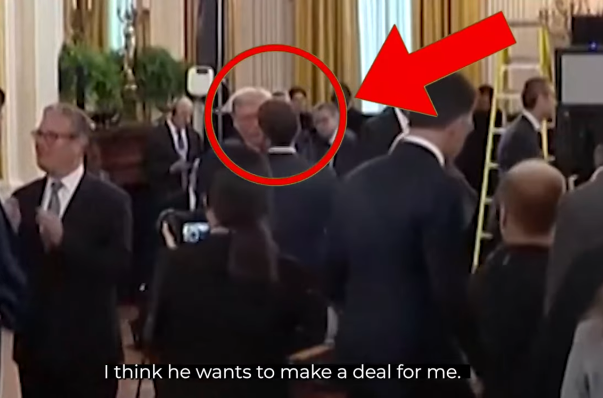 US President Donald Trump whispering to France President Emmanuel Macron during the meeting, Photo Credit: The Economic Times/Youtube