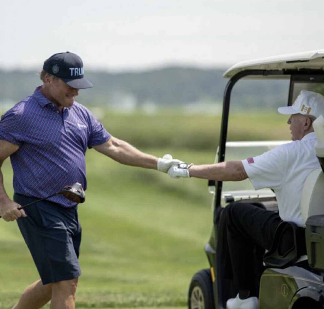 President Donald Trump and  former football coach Jon Gruden playing golf, Photo Credit: Donald J. Trump/Truth