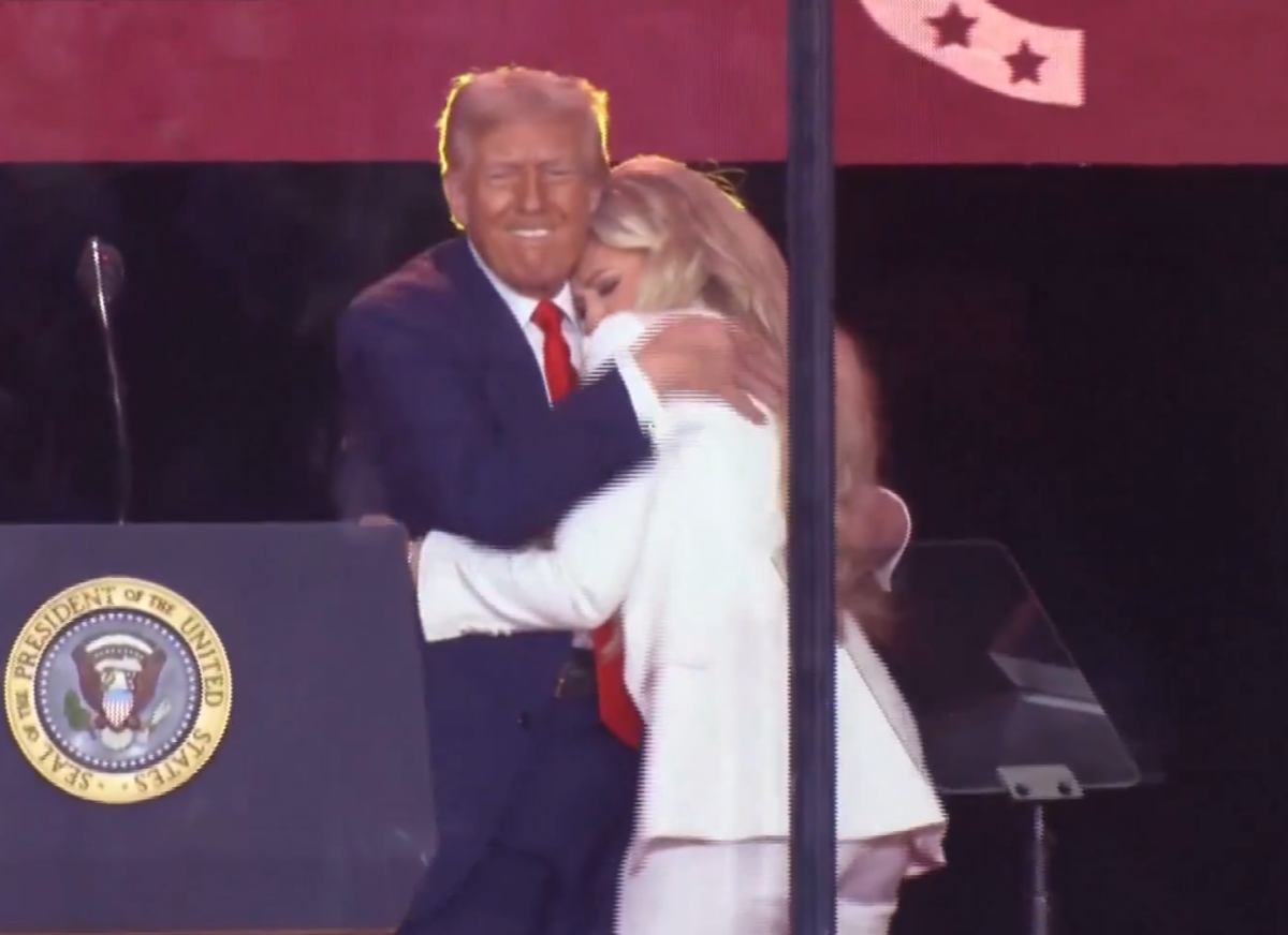 President Trump comforts Erica Kirk at Charlie Kirk’s Memorial Service, Photo Credit: WION/X