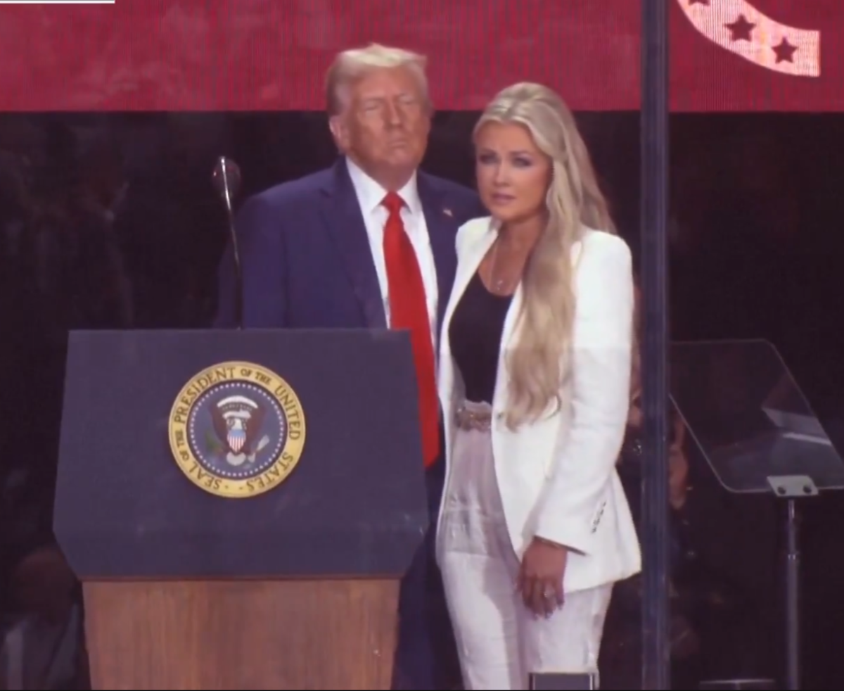 President Trump comforts Erica Kirk at Charlie Kirk’s Memorial Service, Photo Credit: WION/X