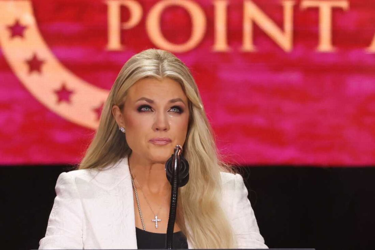 Erika Kirk giving a speech at Charlie Kirk's memorial, Photo Credit: Nicole/X