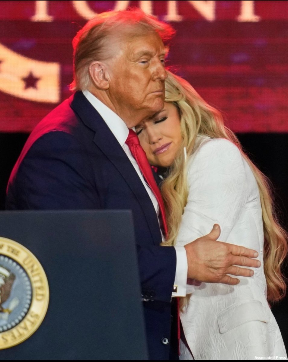 President Trump comforts Erica Kirk at Charlie Kirk’s Memorial Service, Photo Credit: Trump Lover/X