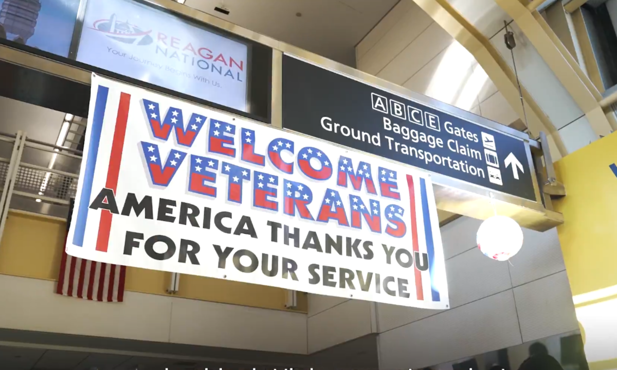 A sign for American war veterans that says "welcome veterans", Photo Credit: Barack Obama/Youtube