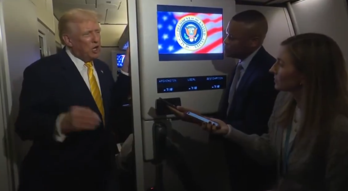 President Donald Trump talking to a reporter regarding his MRI results, Photo Credit: Ukrainian Ministry of Accidental Russian Fires/X