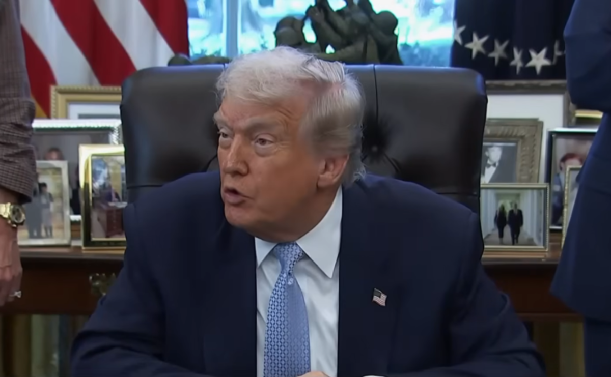 President Donald Trump talking about the tariff dividend checks in the oval office, Photo Credit: MS Now/Youtube