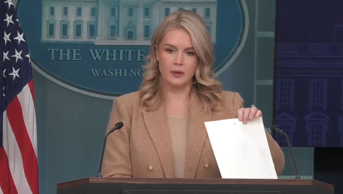 White House Press Secretary Karoline Leavitt during a press conference in the White House, Photo Credit: Republicans against Trump/X