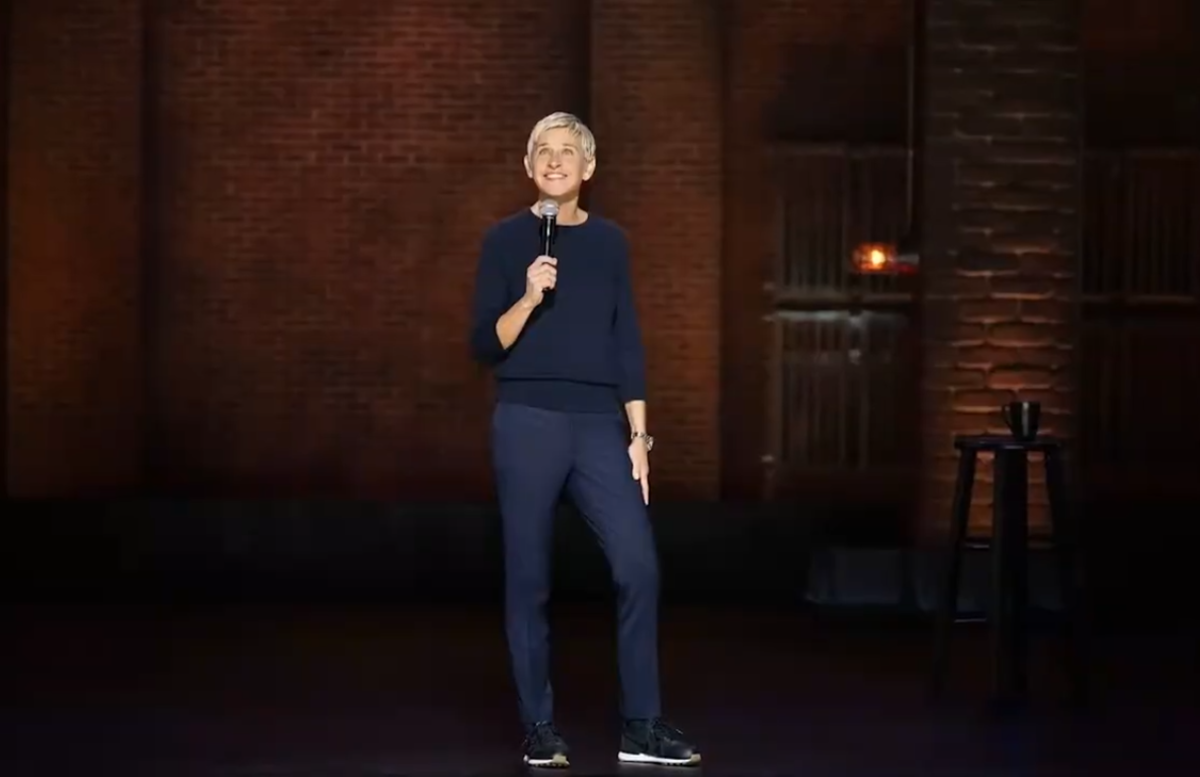 Ellen DeGeneres on stage during a Netflix comedy special, Photo Credit: Page Six/Youtube