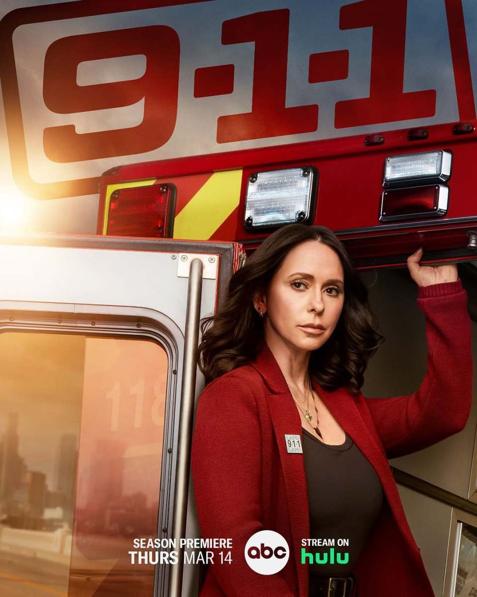 Jennifer Love Hewitt in a 911 poster; Photo Credit: 911onabc/Instagram