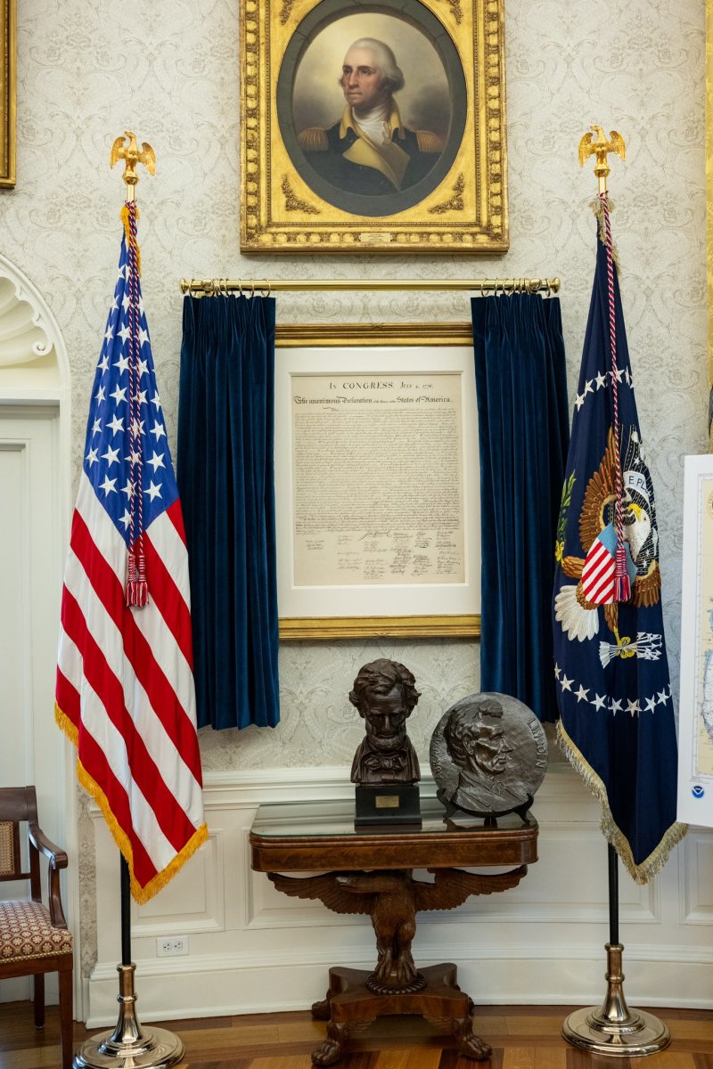 A copy of the Declaration of Independence in the Oval Office; Photo Credit: The White House/X