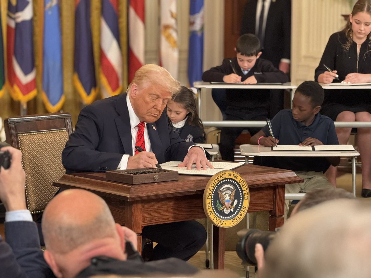 President Donald Trump at the signing ceremony for the Department of Education executive order, Photo Credit: BreccanF. Thies/X