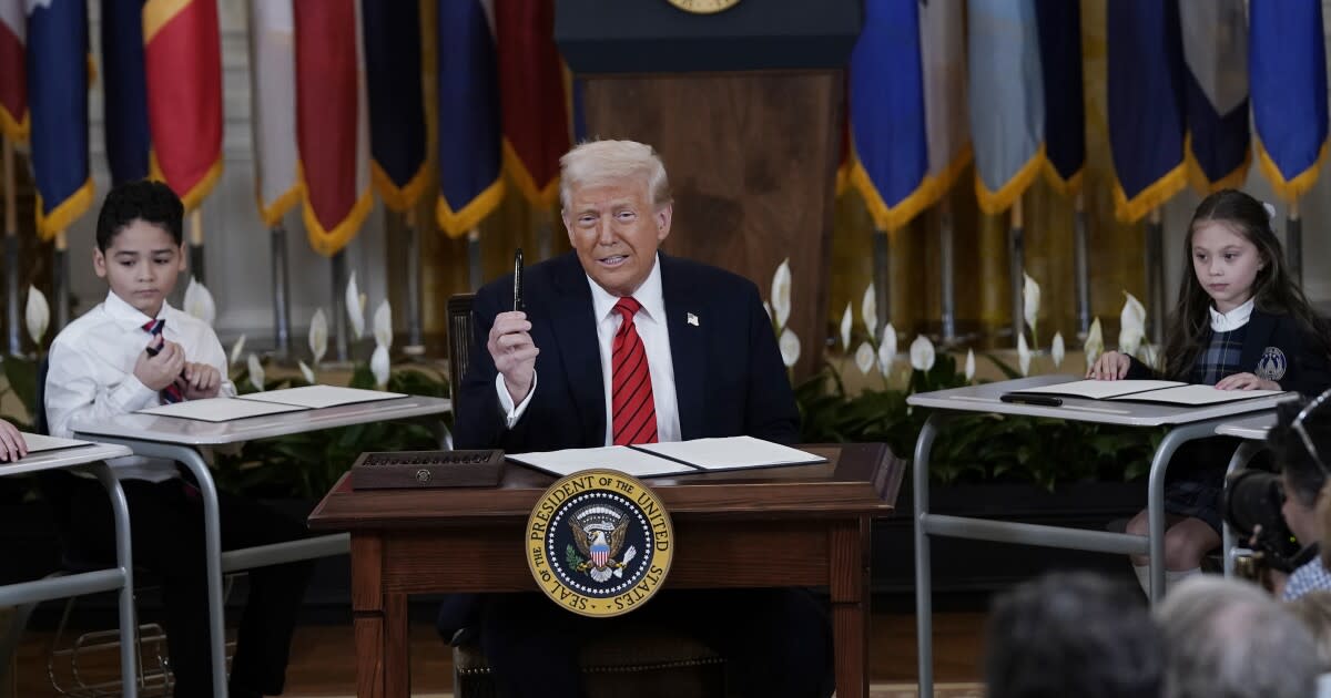 President Donald Trump at executive order signing ceremony, Photo Credit: Fox 17/X