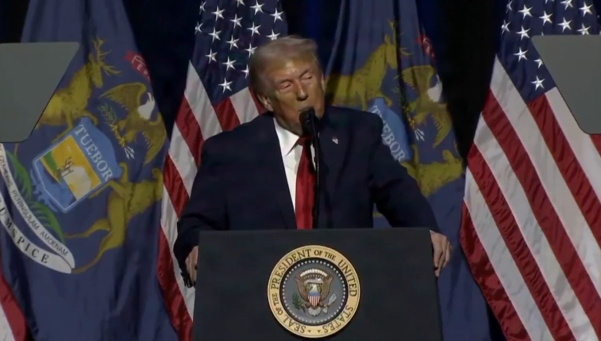 US President Donald Trump delivers remarks to the Detroit Economic Club, Photo Credit: Rapid Response 47/X