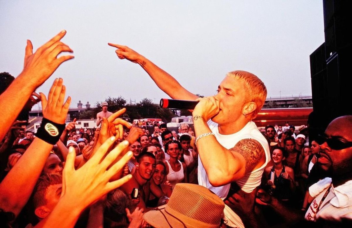 Eminem performing at the 1999 Vans Warped Tour at Randall's Island Park in New York, Photo Credit: Sona/X