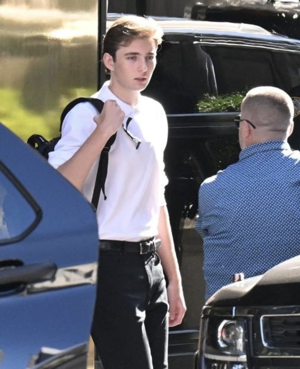 Barron Trump seen wearing his black backpack going to NYU, Photo Credit: Larry/X