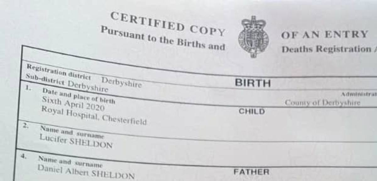 A Certified Copy of an Entry for a birth registered in the Derbyshire district of the United Kingdom, Photo Credit: Smart Eagles/Facebook