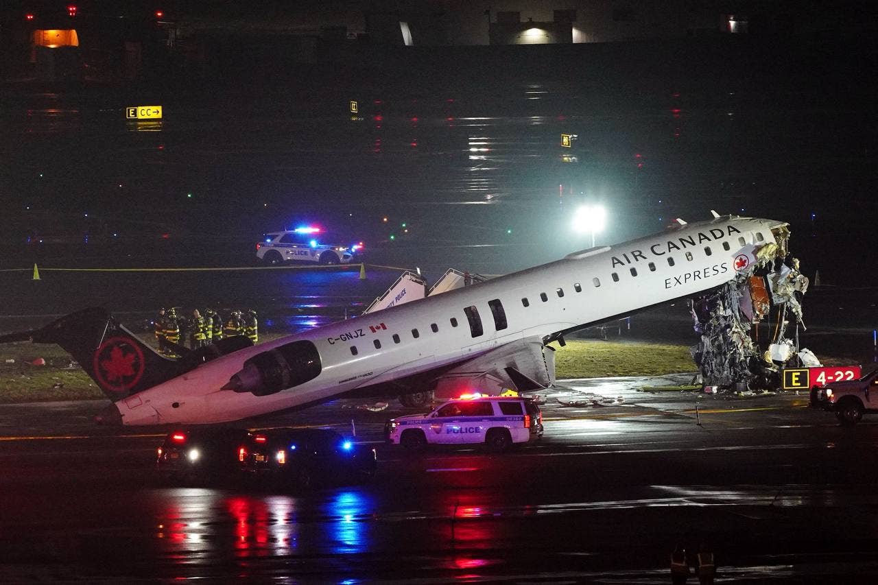Wreckage of Air Canada Express Flight 8646 after a fatal crash with a fire truck on the runway, Photo Credit: Fahad Naim/X