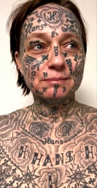 A Dutch woman named Joke, who has over 250 tattoos of her ex-partner's name all over her body, Photo Credit: Hart van Nederland/Youtube