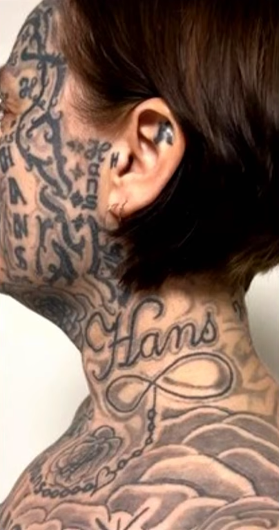 A Dutch woman named Joke, who has over 250 tattoos of her ex-partner's name all over her body, Photo Credit: Hart van Nederland/Youtube