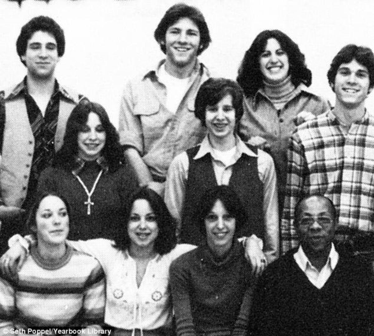 A young James Gandolfini smiling while standing alongside the cast of Kiss Me Kate at Park Ridge High School, Photo Credit: Let's name a street in Park Ridge James Gandolfini Way/Facebook