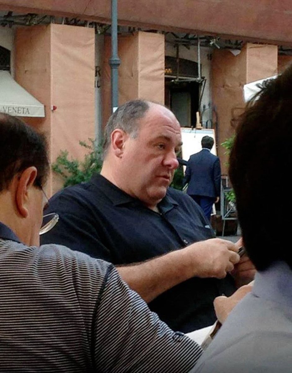 James Gandolfini as the character Tony Soprano holding a vase of flowers, Photo Credit: 𝖪𝖾𝗇𝗂𝖺 𝗅𝗈 𝗁𝖺𝖼𝖾 𝗍𝗈𝖽𝗈 𝗆𝖺𝗅/X
